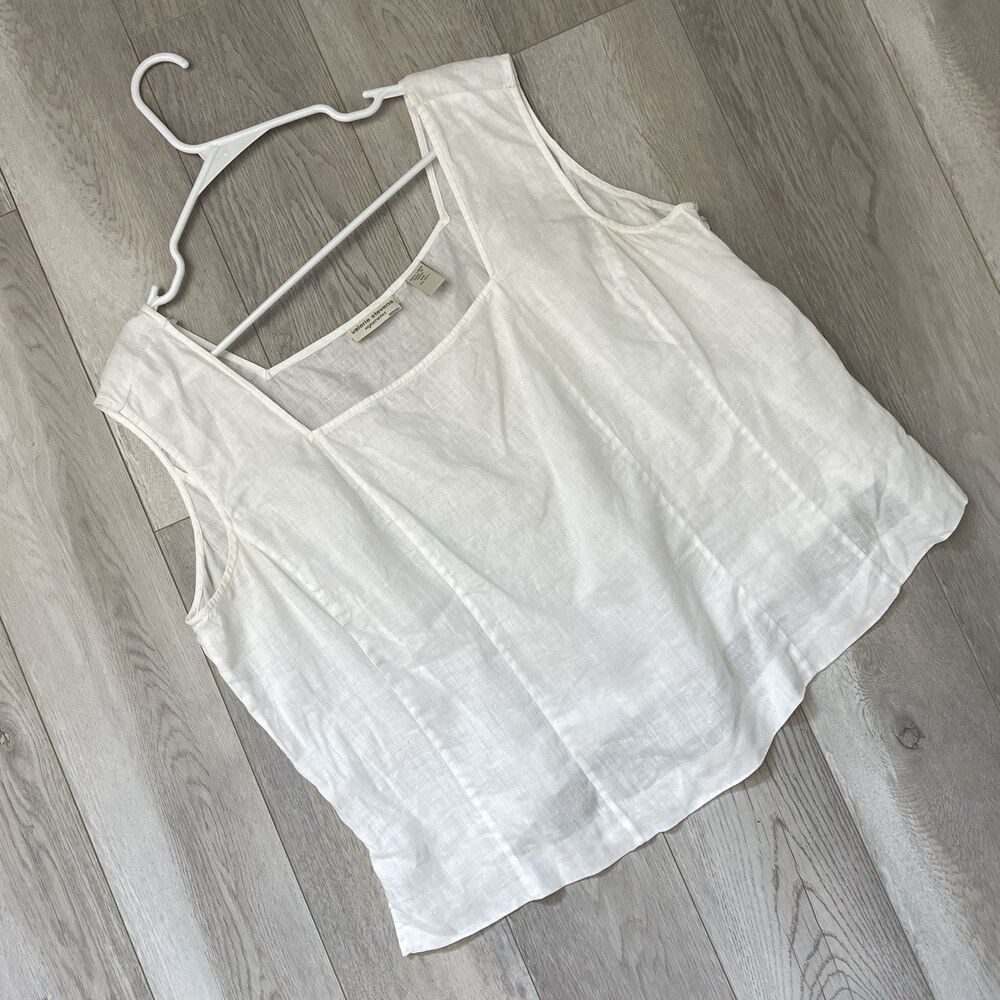 Linen Tank Top square neck crop womens White (size 2x) minimalist natural clean
